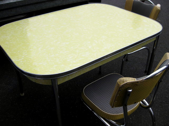 TABLE, Dining - 1950s Yellow Laminex 90cm x 1.2m